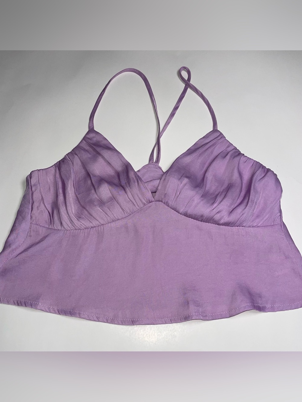 LA Hearts XS Babydoll Neckline Lilac Purple Satin Crop Top Summer